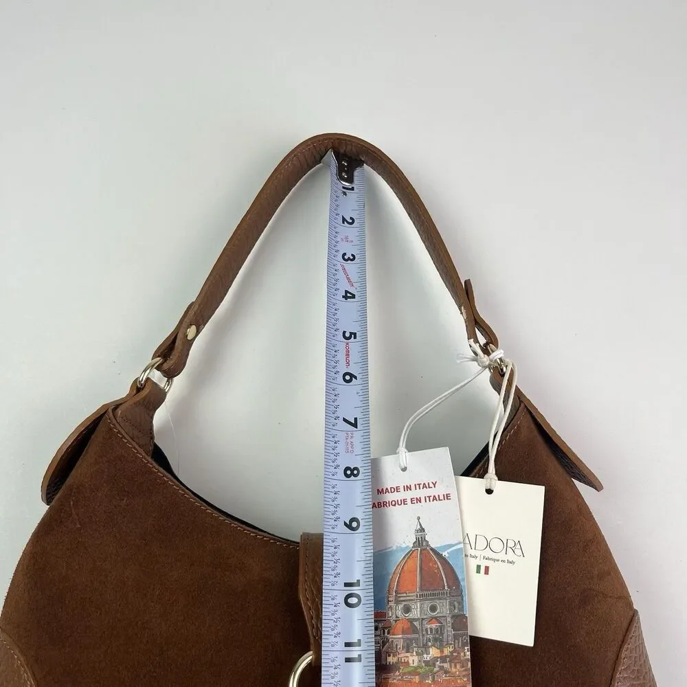 Isadora Italy Crescent Hobo Bag Brown Suede Leather Equestrian Preppy Heritage